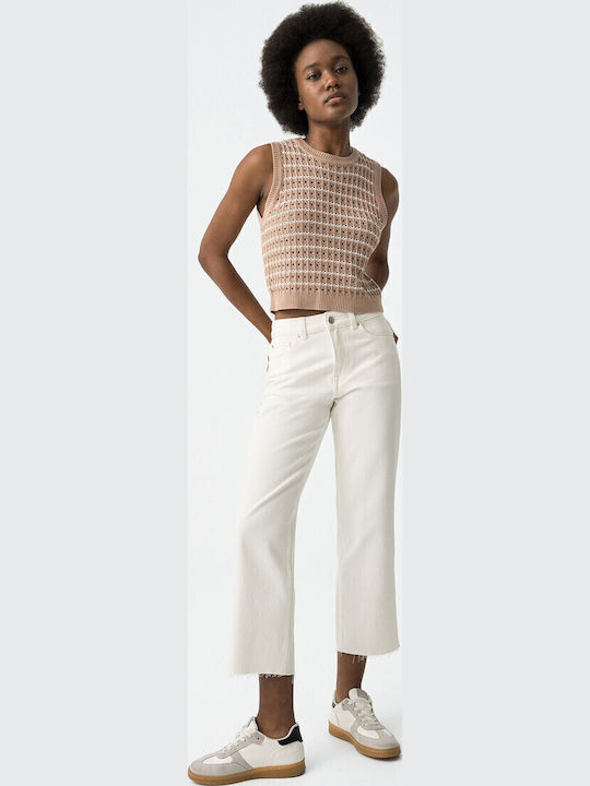 High Waist Women's Jean Trousers in Straight Line White
