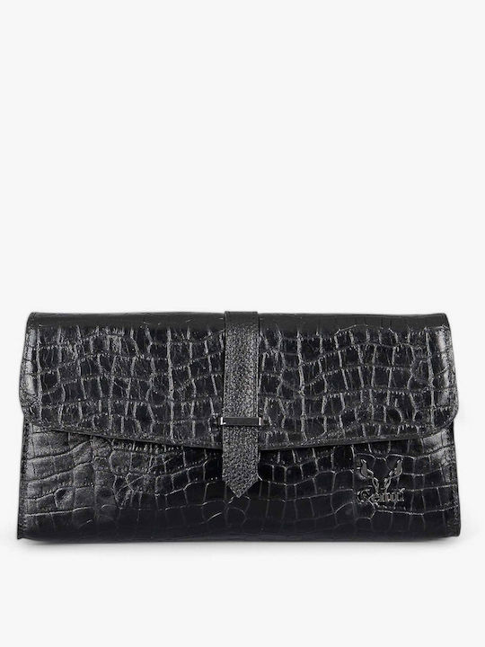 Genui Leather Δερμάτινος Γυναικείος Φάκελος Μαύρος