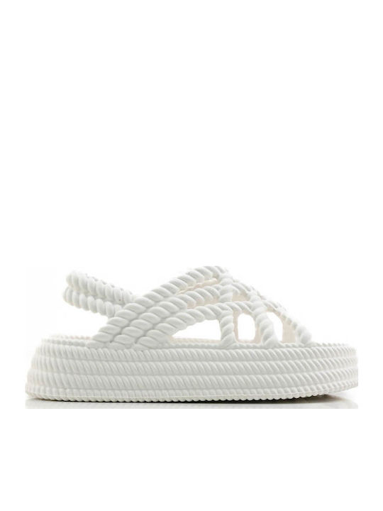 Λευκά Flatforms Λάστιχο Ανάγλυφο Σχέδιο Σχοινιού