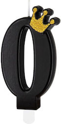 Candle Number 0 Black with Gold Crown