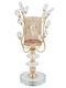 Metal Candle Holder Φ12x36 cm Gold Crystals Amber Glass Keskor 43103