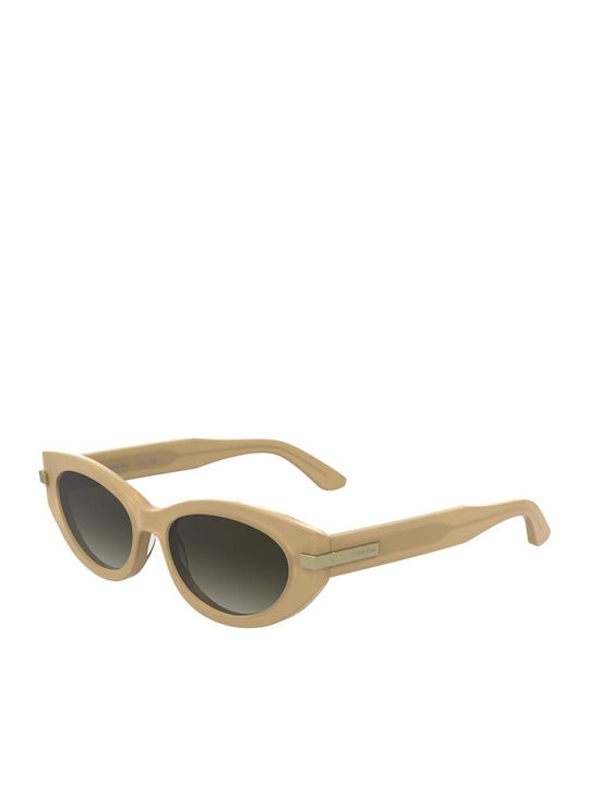 Calvin Klein Women's Sunglasses with Beige Horn-Rimmed Frame and Grey Gradient Lenses CK25502S 209