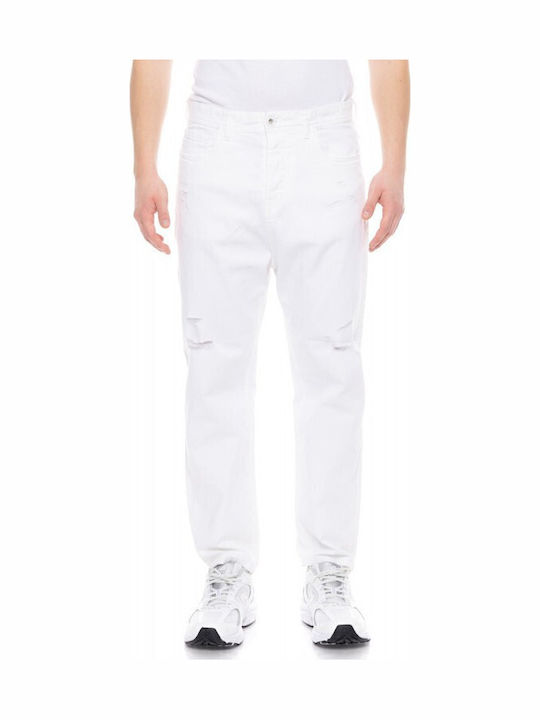 Teddy Men's Jeans Pants Elastic White