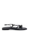 Leather Women's Flat Sandals in Black Color