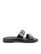 Leather Women's Flat Sandals in Black Color