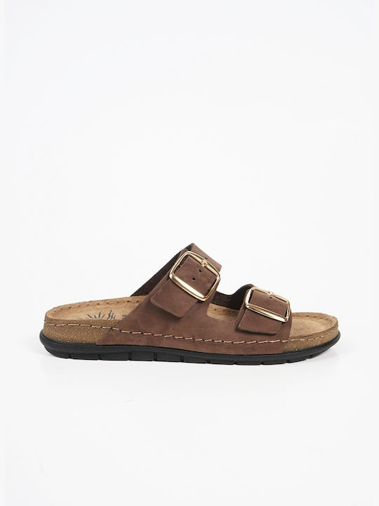 Sunny Sandals Δερμάτινα Γυναικεία Σανδάλια Καφέ