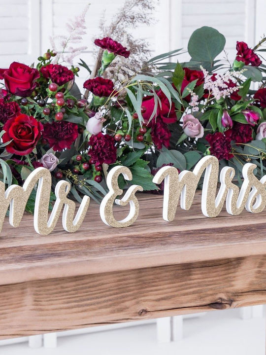 Wooden Sign Mr&mrs White Gold Glitter