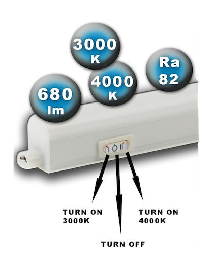LED Light T5 8W 57cm CCT Tunable 3000/4000K 230V 720 Lm 1m Cable Switch Universe 2-u011648