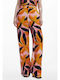 Women's Fabric Trousers with Elastic Pink/black