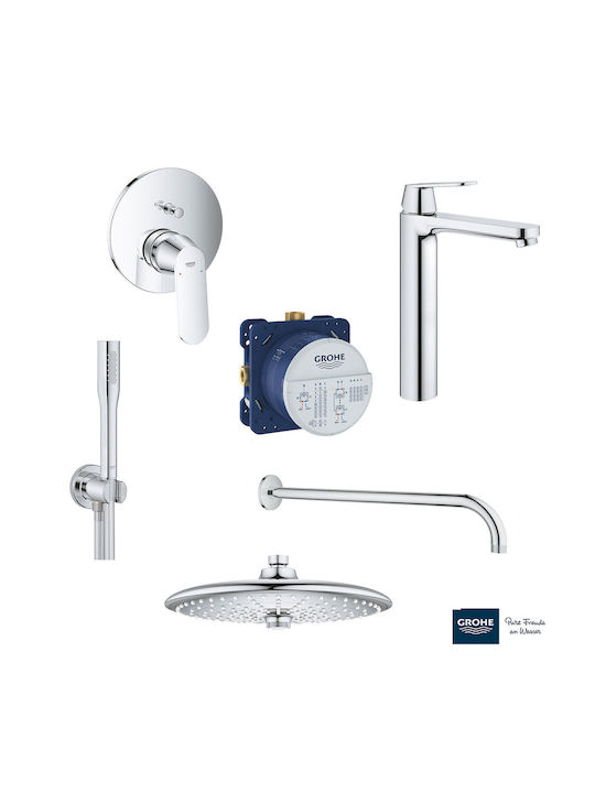 Grohe Set Mischer, Handbrause & Duschkopf für Wandmontage für für Waschbecken Silber