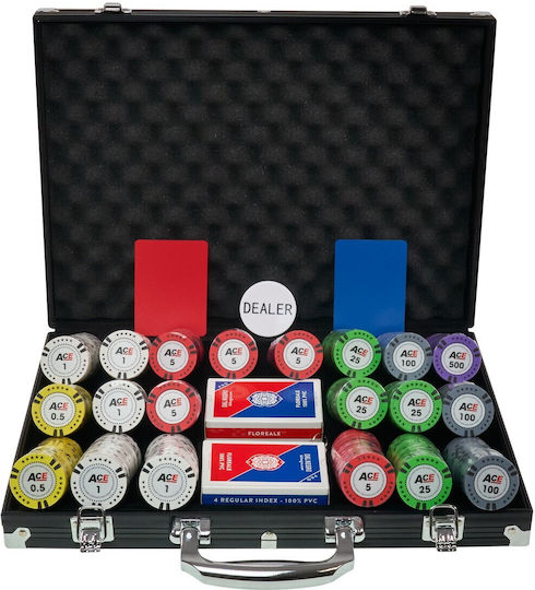 Σετ 500 Τεμ Αριθμημένες Μάρκες Poker Ace 14gr Βαλίτσα Αλουμινίου Black