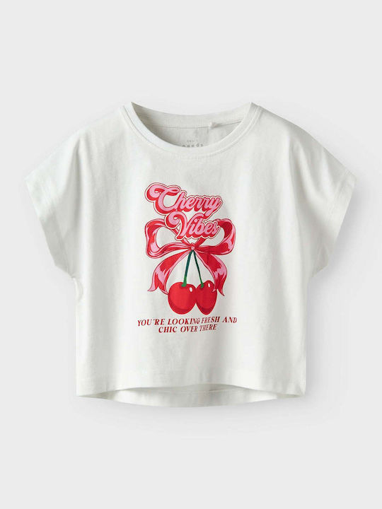 Kids' Crop Top Short Sleeve White Cherry Bow
