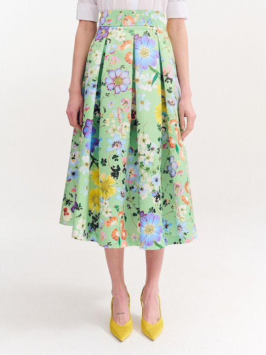 Satin High-waisted Skirt Floral Multicolored