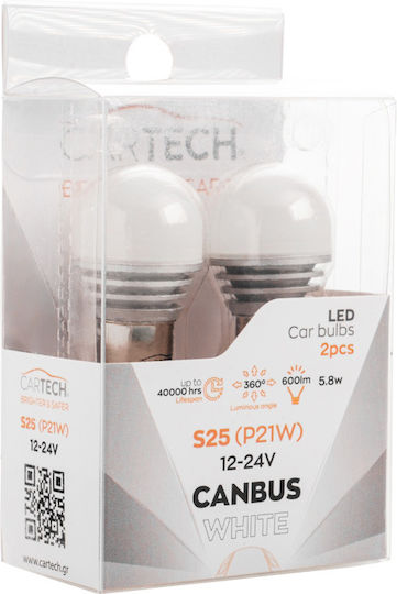 Cartech Lamps Car S25 / P21W / BA15S Canbus LED 6000K Cold White 12-24V 2pcs