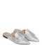 Flat Δερμάτινα Mules σε Ασημί Χρώμα