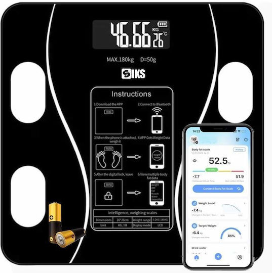 Smart Ζυγαριά 180kg με Bluetooth Μαύρη
