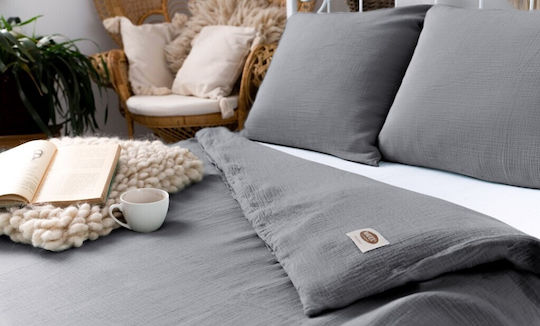 Matex Duvet Cover Set Cotton Single with Pillowcase 160x200 Dark Gray