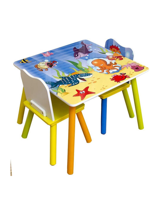Set Masă cu Scaune pentru Copii pentru Desen din Lemn Multicolor