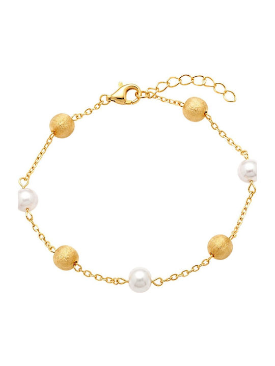 Breeze Women's Silver Gold Plated Bracelet with Pearls 21cm