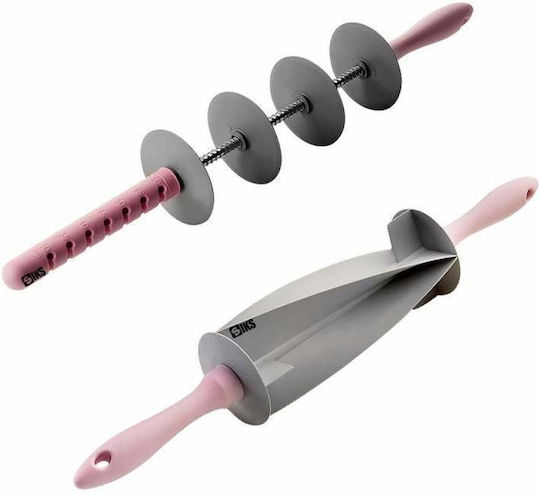 Dough Rolling Set Expandable Dough Cutter Siks 4 Cutting Rollers Pink Grey
