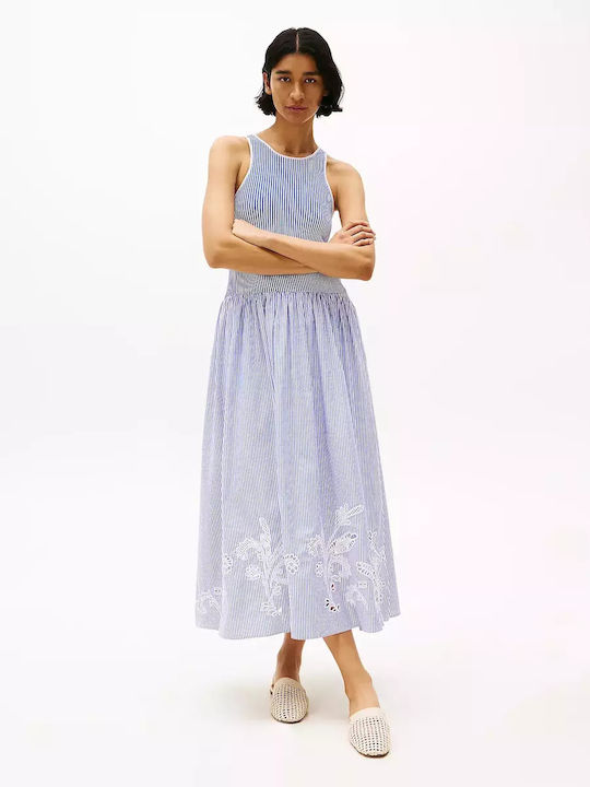 tommy hilfiger blue lace dress TOMMY HILFIGER $99 Womens New 1312 Blue Floral Embroidered Dress 8 B+B