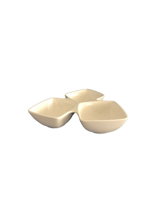 Galifas Porcelain Dessert Divided Serving Plate with 3 Slots White 5.5x24cm