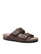 Leather Women's Flat Sandals in Brown Color