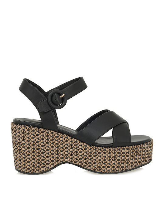 Women's Synthetic Leather Ankle Strap Platforms Black