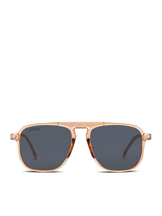 Smooder Unisex Sonnenbrille mit Beige Kunststoff Gestell und Gold Linse KAS03