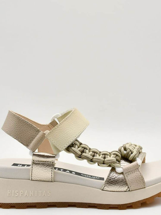 Leather Women's Flat Sandals Sporty Beige