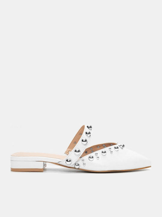 Luigi Flat Mules in White Color