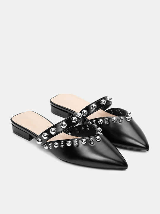 Luigi Flat Mules in Black Color