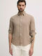 Drop 3a Arnau Long Sleeve Linen Shirt In Regular Fit Beige