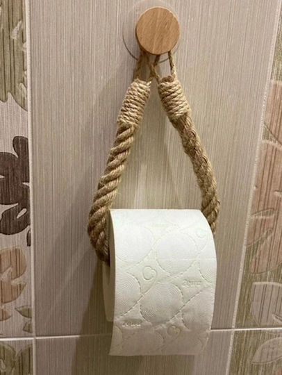 Wall-Mounted Toilet Paper Holder Twisted Rope Brown Wooden Self-Adhesive