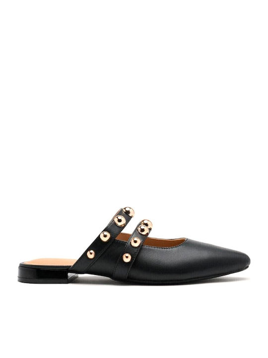 Gioseppo Flat Δερμάτινα Mules σε Μαύρο Χρώμα
