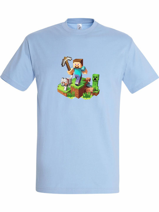 kirikoko Детска тениска Sky Blue Minecraft Char...
