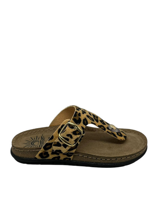 Leather Women's Flat Sandals Anatomic in Brown Color