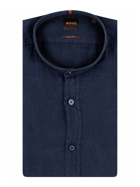 Boss Long-sleeved Linen Shirt Dark Blue