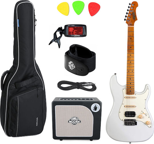 Jet Guitars Σετ Ηλεκτρική Κιθάρα ST Style με HSS Διάταξη Μαγνητών Λευκή με Θήκη