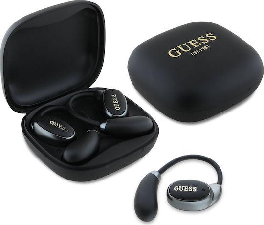 Guess Satin Classic Logo Open Ear Bluetooth Handsfree Earphones with Charging Case Black