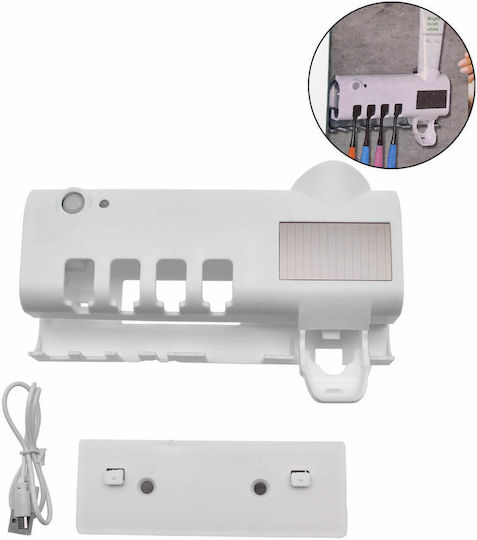 Rechargeable Toothbrush Sterilizer Stand 5 Slots UV Solar Panel White OEM