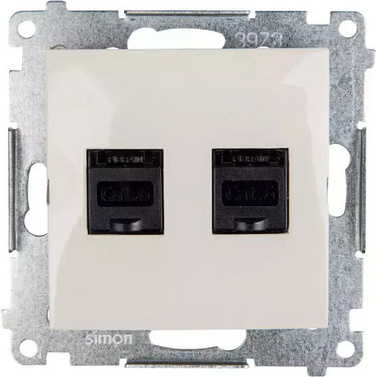 Kontakt-Simon Computersockel Simon54 Doppel 2xRJ45 Cat.6 geschraubt Creme D62.01/41