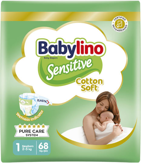 Babylino Πάνες με Αυτοκόλλητο Sensitive Cotton Soft No. 1 για 2-5kg 68τμχ