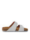 Leather Women's Flat Sandals in Gray Color