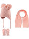 Kinder Mütze Set mit Handschuhe Gestrickt Rosa