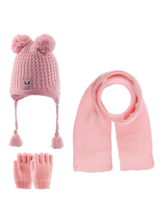 Kinder Mütze Set mit Handschuhe Gestrickt Rosa