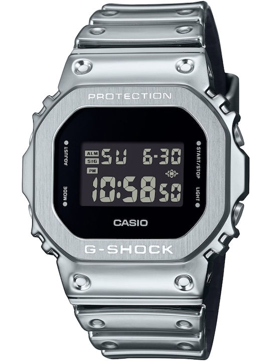 G-shock Дигитален Мъжки Часовник 43мм На Батерия с Сребърно Каучуково Каишка