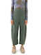 Damen Hoch tailliert Stoff Capri Hose in Ballon Schnitt Khaki