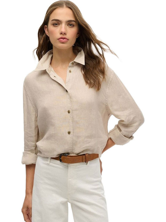Casual Women's Linen Long Sleeve Shirt Pumice Stone Beige