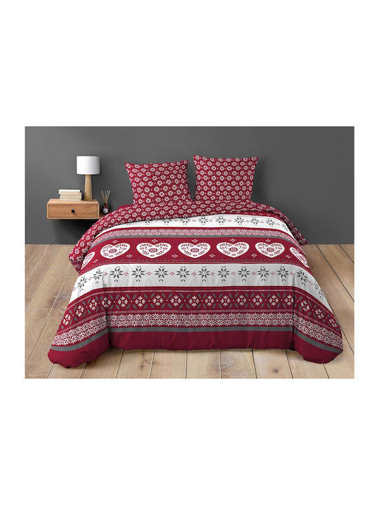 Douceur d'Intérieur Duvet Cover Set Cotton Queen with 2 Pillowcases 220x240 Alpage Burgundy